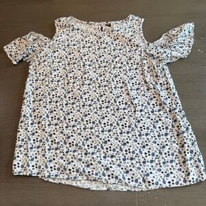 Multiblu White Floral Print Cold Shoulder Ruffle‎ Sleeve Top No Size Tag